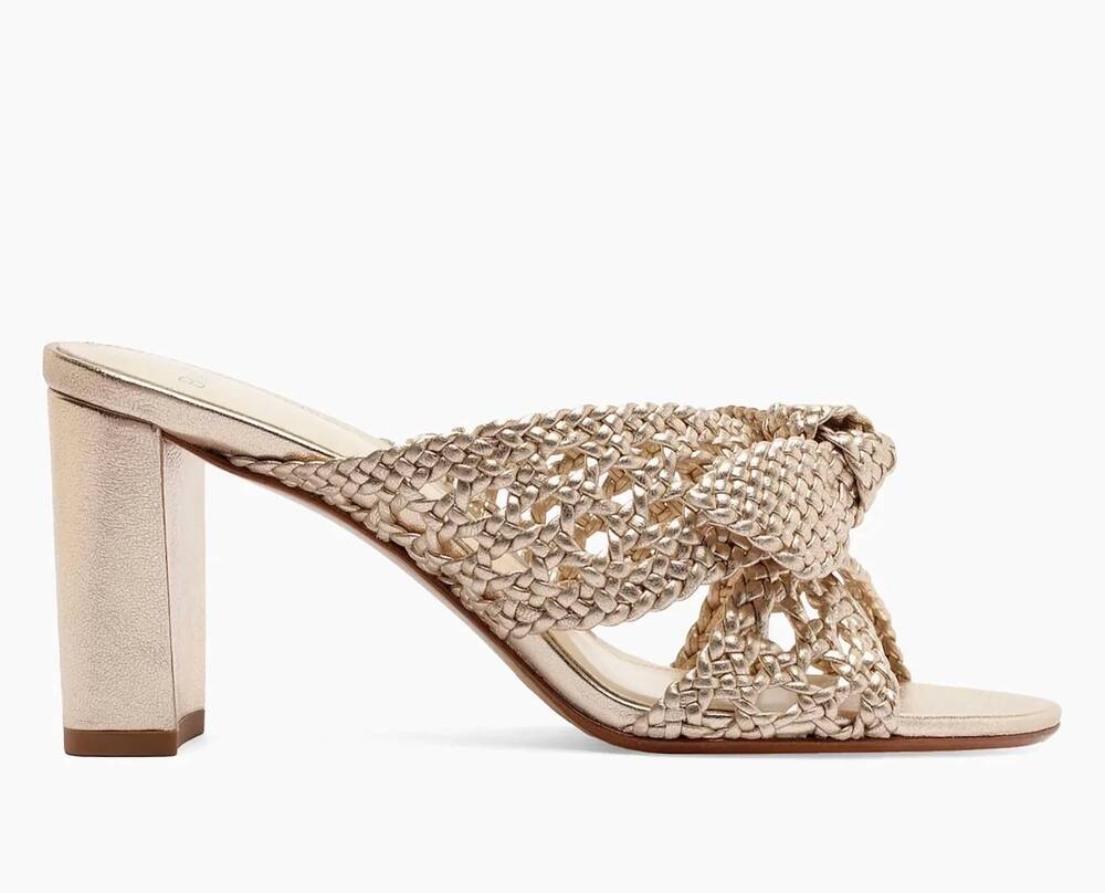 NEW ALEXANDRE BIRMAN women's belinda 75mm woven leather mules in gold